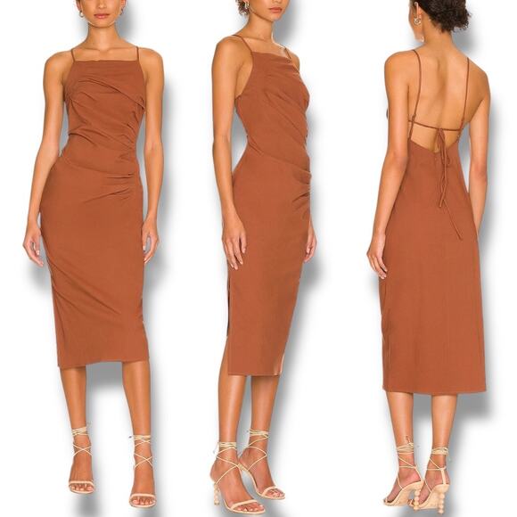 ASTR The Label Women L Armona Poplin Midi Dress Modest Career Brown - Picture 1 of 9